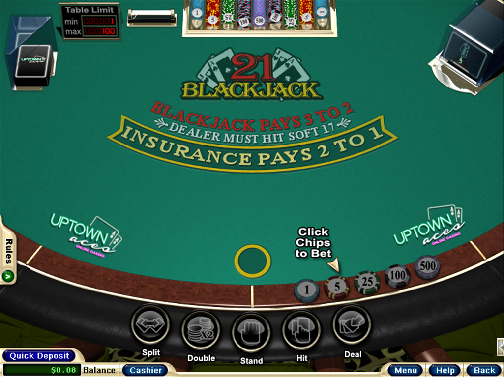 Blackjack table at Uptown Aces Casino